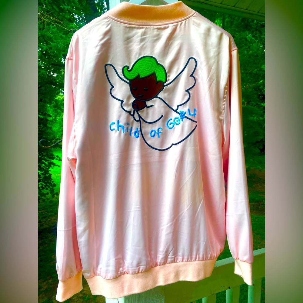 Golf Wang Child of Golf Embroidered Pink Satin Bomber Jacket size XL Tyler